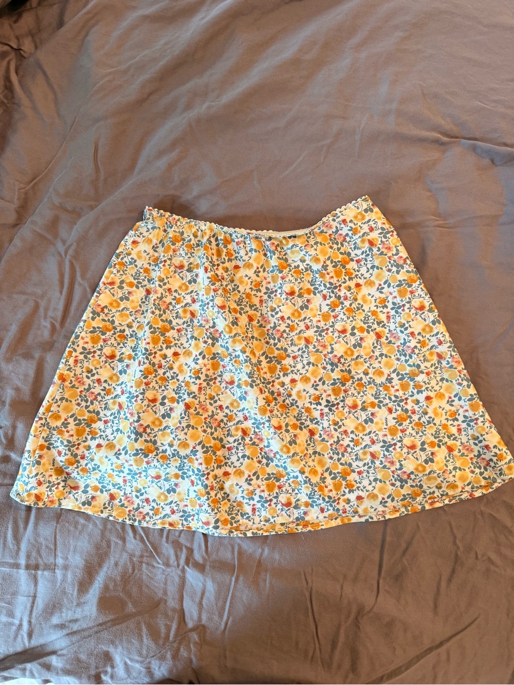 Altar'd State Yellow Floral Mini Skirt with Orange & Green Accents